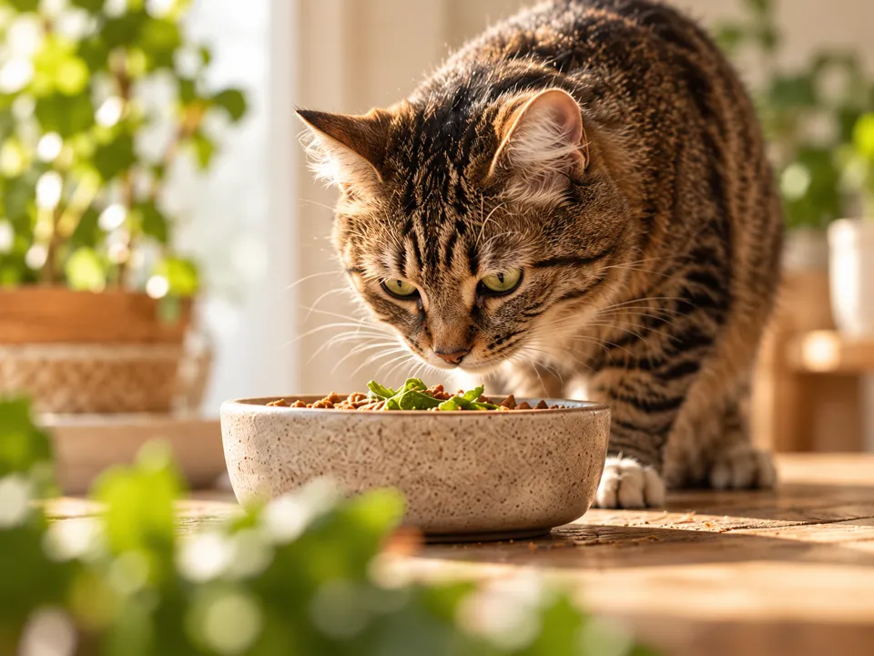 Symbolbild: Katze an einem Futternapf