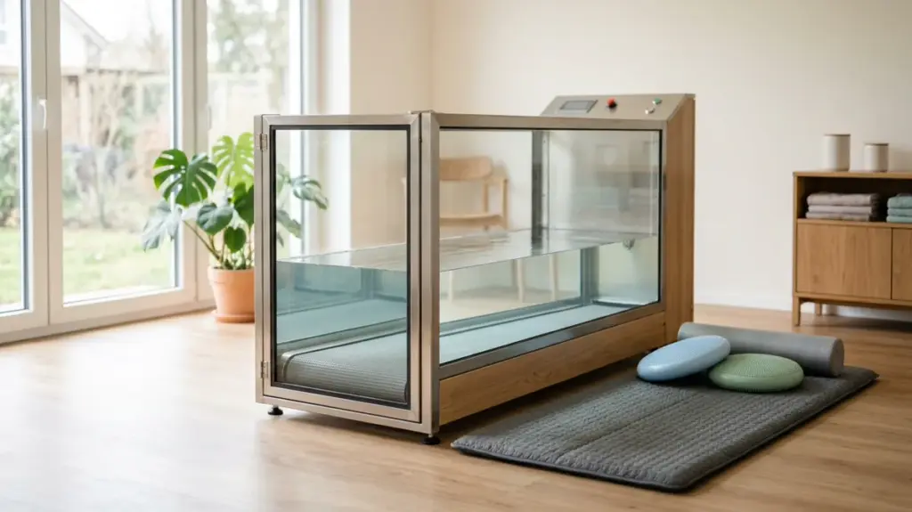 Praxisraum mit Unterwasserlaufband und Übungsmatten für die Hundephysiotherapie